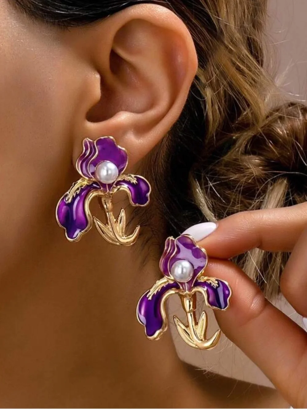 Purple flower earring A1826 - Picture 2 of 4